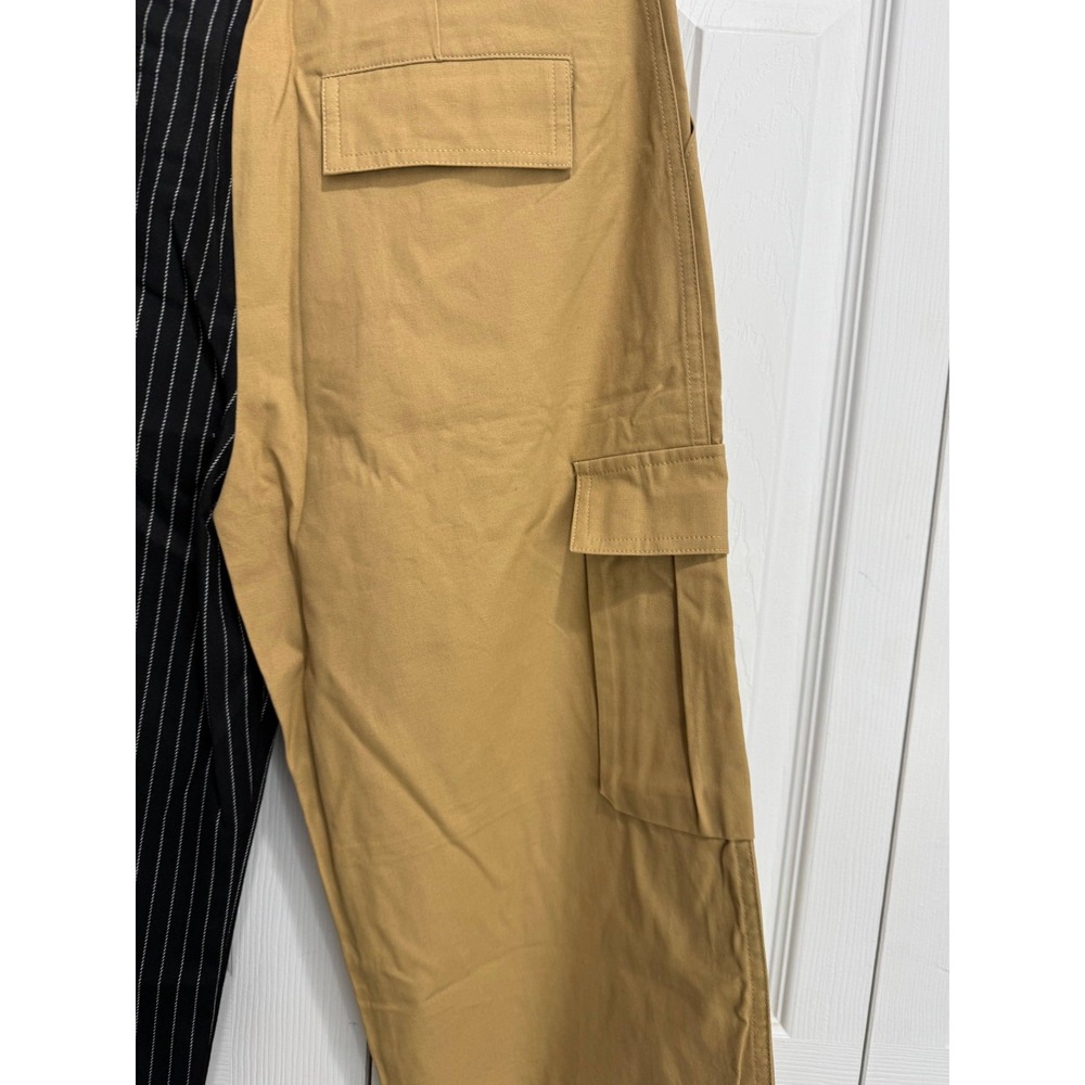NWT Choosy‎ Two-Tone Pinstripe Cargo Pants Women's 2 Tan Black Pull-On Wide-Leg - Picture 3 of 12